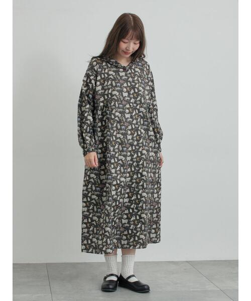 TSUHARU by Samansa Mos2（ツハルバイサマンサモスモス）の「【LIBERTY】Koh & Eito柄ビエラワンピース（ワンピース・レディース・シルバーグレー/ブラック・F）」の14枚目の写真