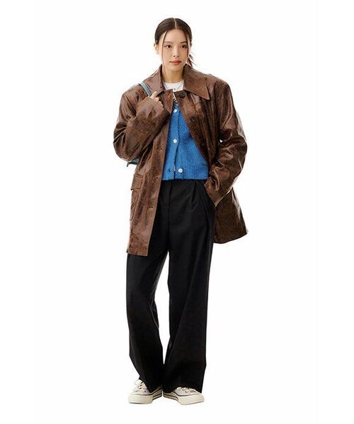 MUSINSA STANDARD WOMAN（ムシンサスタンダードウーマン）の「レディース軽量オーバーラッププリーツスラックス[ブラック]（スラックス・レディース・その他・30/24）」の3枚目の写真