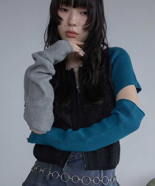 トップス kochi-08 配色アシメリブZIPトップス（カーディガン/ボレロ）｜VACANCY