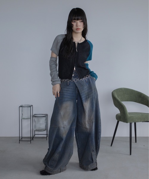 VACANCY（ヴァカンシー）の「配色アシメリブZIPトップス（カーディガン/ボレロ・レディース・ブラック/グリーン・FREE）」の19枚目の写真