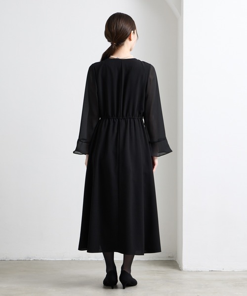 M me eme エムミーエメ ブークレフレアワンピース ブラック セール】【喪服・礼服・WEB限定】ウォッシャブル Vネック前開きAライン