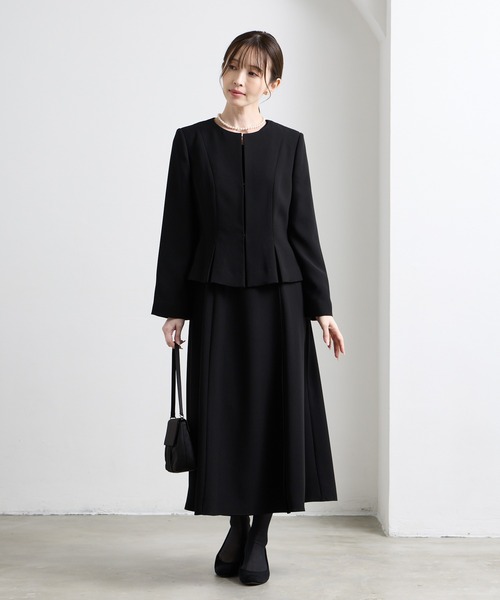 喪服・礼服・WEB限定】ウォッシャブル Vネック前開きAラインブラック