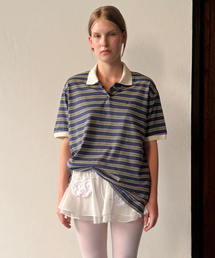 SINOON（シヌーン）の「Stripe Half Sleeve PK Shirt (Blue)（ポロシャツ）」