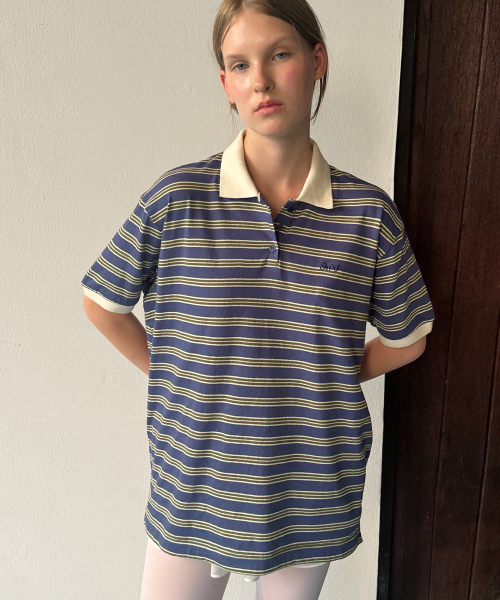 SINOON（シヌーン）の「Stripe Half Sleeve PK Shirt (Blue)（ポロシャツ・レディース・ブルー・FREE）」の3枚目の写真