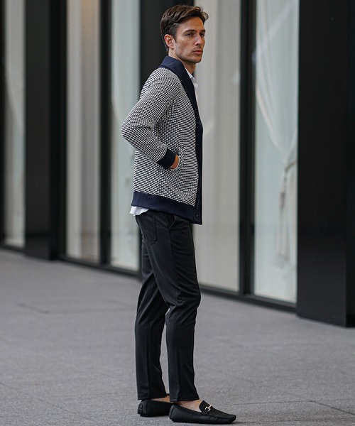 SOMEDIFF（サムディフ）の「【SOEMDIFF】ワッフルショールカラーカーディガン メンズ ショール襟 ホワイト ネイビー ブラック 春服 冬服（カーディガン/ボレロ・メンズ・ホワイト×ネイビー/ホワイト/ブラック・M/L/XL）」の9枚目の写真