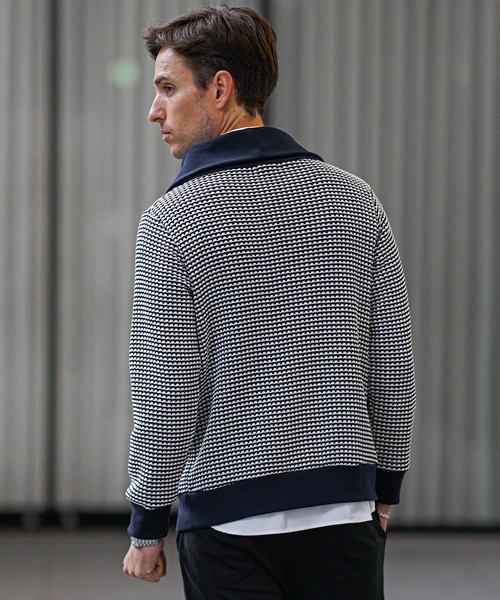 SOMEDIFF（サムディフ）の「【SOEMDIFF】ワッフルショールカラーカーディガン メンズ ショール襟 ホワイト ネイビー ブラック 春服 冬服（カーディガン/ボレロ・メンズ・ホワイト×ネイビー/ホワイト/ブラック・M/L/XL）」の10枚目の写真