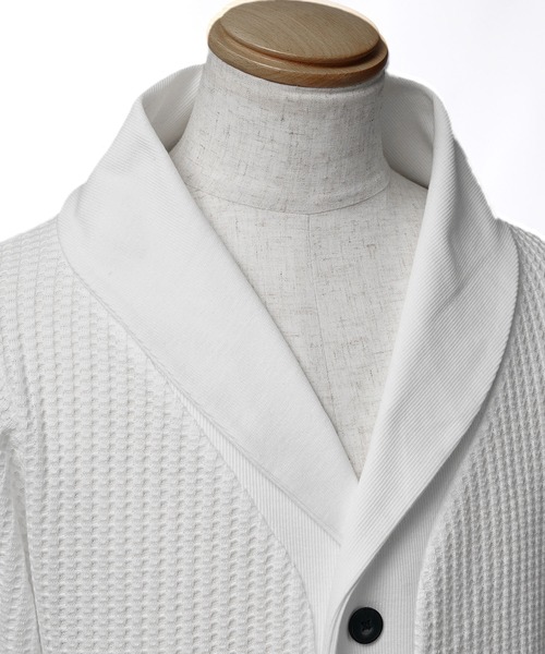 SOMEDIFF（サムディフ）の「【SOEMDIFF】ワッフルショールカラーカーディガン メンズ ショール襟 ホワイト ネイビー ブラック 春服 冬服（カーディガン/ボレロ・メンズ・ホワイト×ネイビー/ホワイト/ブラック・M/L/XL）」の16枚目の写真