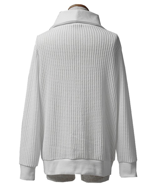 SOMEDIFF（サムディフ）の「【SOEMDIFF】ワッフルショールカラーカーディガン メンズ ショール襟 ホワイト ネイビー ブラック 春服 冬服（カーディガン/ボレロ・メンズ・ホワイト×ネイビー/ホワイト/ブラック・M/L/XL）」の20枚目の写真