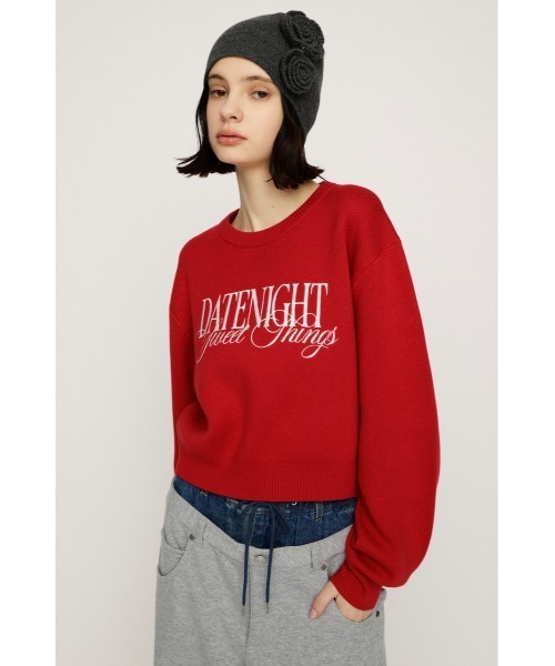 SLY（スライ）の「FRONT LOGO KNIT TOPS フロントロゴ ニット トップス 秋服 冬服（ニット/セーター・レディース・ネイビー/レッド/アイボリー/杢グレー・FREE）」の5枚目の写真