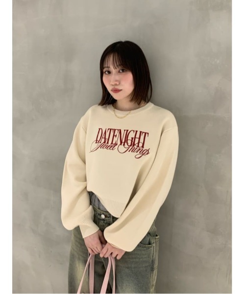SLY（スライ）の「FRONT LOGO KNIT TOPS フロントロゴ ニット トップス 秋服 冬服（ニット/セーター・レディース・ネイビー/レッド/アイボリー/杢グレー・FREE）」の9枚目の写真