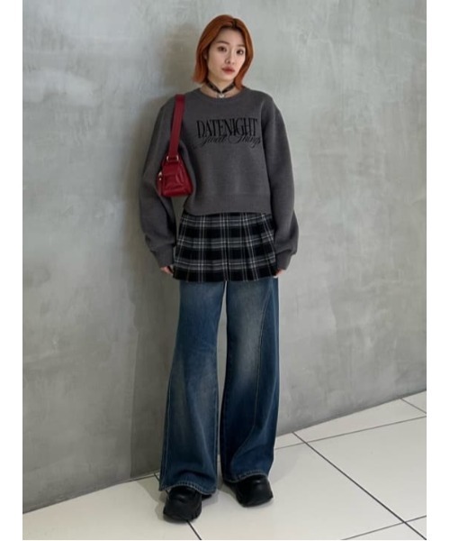 SLY（スライ）の「FRONT LOGO KNIT TOPS フロントロゴ ニット トップス 秋服 冬服（ニット/セーター・レディース・ネイビー/レッド/アイボリー/杢グレー・FREE）」の8枚目の写真