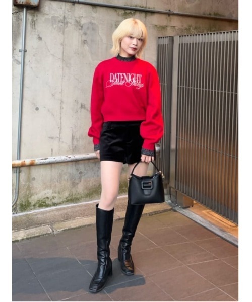 SLY（スライ）の「FRONT LOGO KNIT TOPS フロントロゴ ニット トップス 秋服 冬服（ニット/セーター・レディース・ネイビー/レッド/アイボリー/杢グレー・FREE）」の14枚目の写真