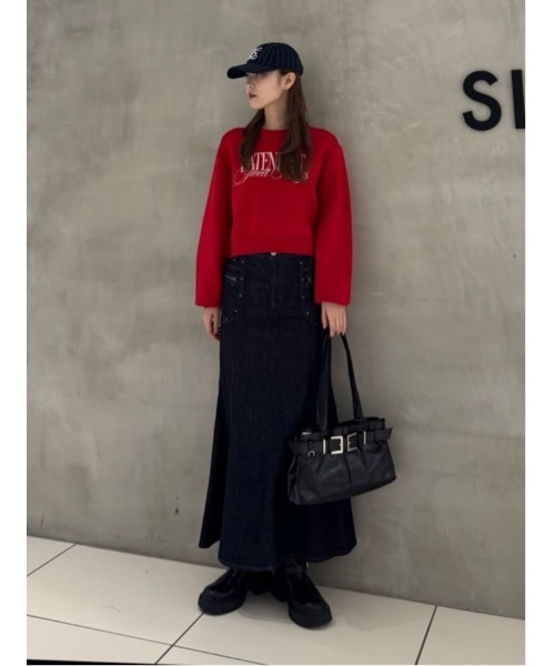 SLY（スライ）の「FRONT LOGO KNIT TOPS フロントロゴ ニット トップス 秋服 冬服（ニット/セーター・レディース・ネイビー/レッド/アイボリー/杢グレー・FREE）」の13枚目の写真