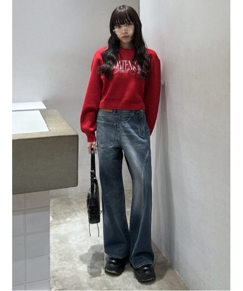 SLY（スライ）の「FRONT LOGO KNIT TOPS フロントロゴ ニット トップス 秋服 冬服（ニット/セーター・レディース・ネイビー/レッド/アイボリー/杢グレー・FREE）」の12枚目の写真