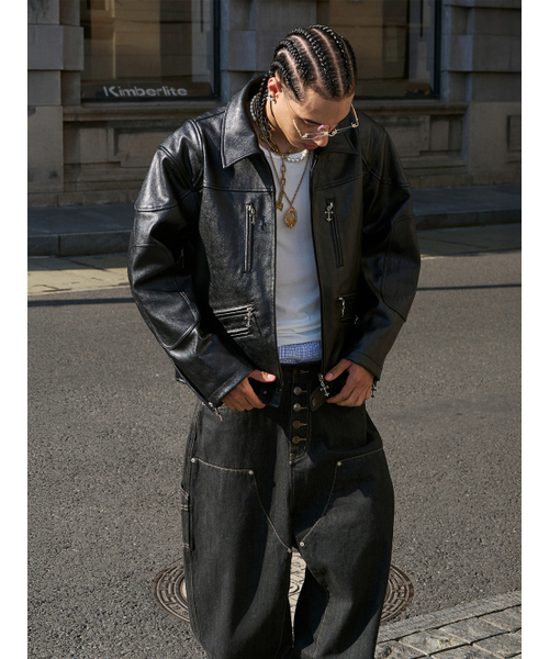 ST*PUレザージャケット _ ブラック