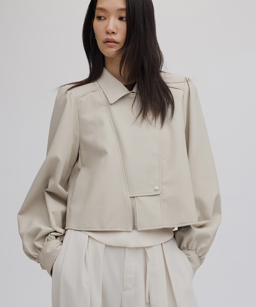 Ameri（アメリ）の「LADY GATHER RIDERS JACKET（ライダースジャケット・レディース・アイボリー/ブラック/カーキ・SMALL/MEDIUM）」の2枚目の写真