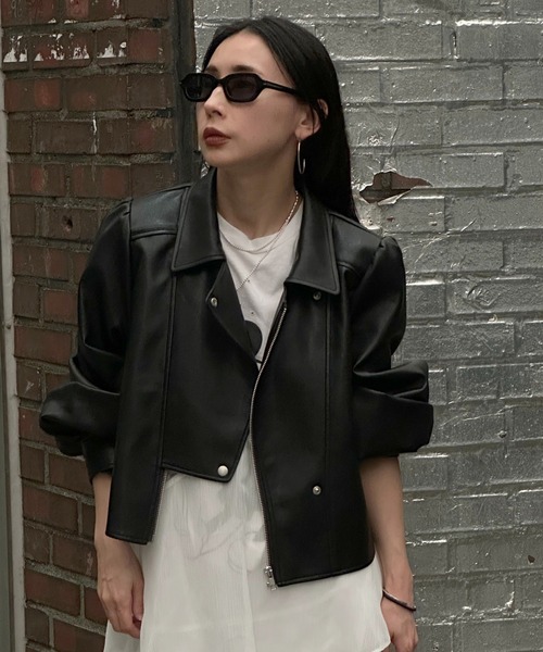 Ameri（アメリ）の「LADY GATHER RIDERS JACKET（ライダースジャケット・レディース・アイボリー/ブラック/カーキ・SMALL/MEDIUM）」の9枚目の写真