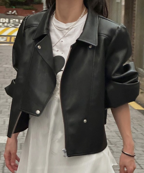 Ameri（アメリ）の「LADY GATHER RIDERS JACKET（ライダースジャケット・レディース・アイボリー/ブラック/カーキ・SMALL/MEDIUM）」の10枚目の写真