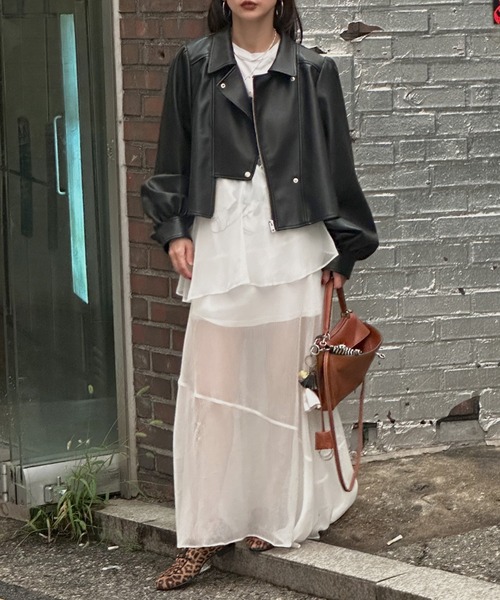 Ameri（アメリ）の「LADY GATHER RIDERS JACKET（ライダースジャケット・レディース・アイボリー/ブラック/カーキ・SMALL/MEDIUM）」の11枚目の写真