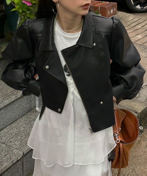 Ameri（アメリ）の「LADY GATHER RIDERS JACKET（ライダースジャケット・レディース・アイボリー/ブラック/カーキ・SMALL/MEDIUM）」の12枚目の写真