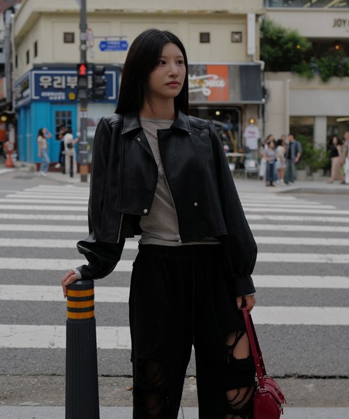 Ameri（アメリ）の「LADY GATHER RIDERS JACKET（ライダースジャケット・レディース・アイボリー/ブラック/カーキ・SMALL/MEDIUM）」の13枚目の写真