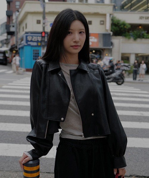 Ameri（アメリ）の「LADY GATHER RIDERS JACKET（ライダースジャケット・レディース・アイボリー/ブラック/カーキ・SMALL/MEDIUM）」の14枚目の写真