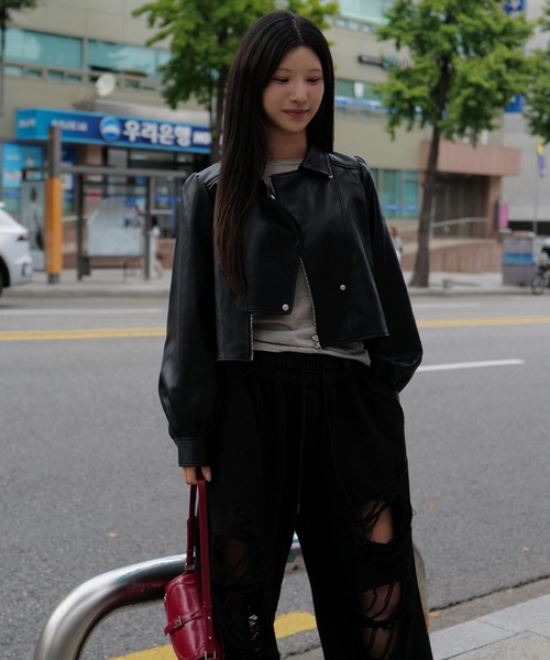 Ameri（アメリ）の「LADY GATHER RIDERS JACKET（ライダースジャケット・レディース・アイボリー/ブラック/カーキ・SMALL/MEDIUM）」の15枚目の写真