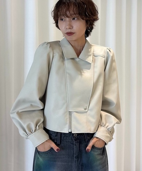 Ameri（アメリ）の「LADY GATHER RIDERS JACKET（ライダースジャケット・レディース・アイボリー/ブラック/カーキ・SMALL/MEDIUM）」の16枚目の写真