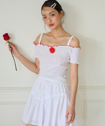 Corsage Point Strap Off Shoulder T_ White