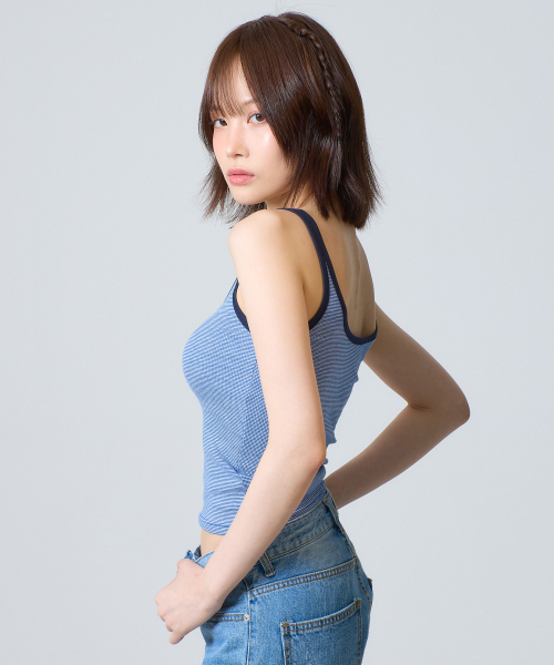 UNKNOWN PLANET(アンノウンプラネット)の「ストライプノースリーブトップ ネイビー(Tシャツ/カットソー・レディース・その他・FREE)」の2枚目の写真