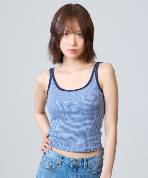 UNKNOWN PLANET(アンノウンプラネット)の「ストライプノースリーブトップ ネイビー(Tシャツ/カットソー・レディース・その他・FREE)」の3枚目の写真