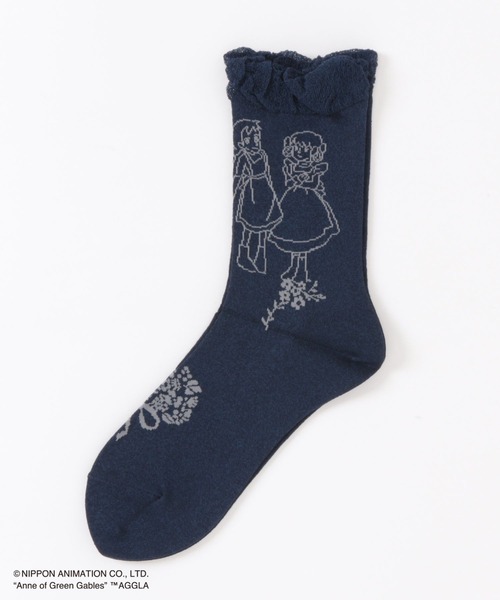 SUPER HAKKA（スーパーハッカ）の「SUPER　HAKKA×世界名作劇場　「赤毛のアン」ブーケとふたりジャカードソックス（ソックス/靴下・レディース・グレー/ベージュ/ネイビー・FREE）」の3枚目の写真