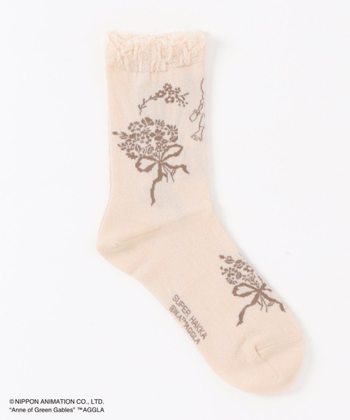 SUPER HAKKA（スーパーハッカ）の「SUPER　HAKKA×世界名作劇場　「赤毛のアン」ブーケとふたりジャカードソックス（ソックス/靴下・レディース・グレー/ベージュ/ネイビー・FREE）」の4枚目の写真