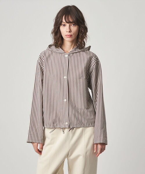 Steven Alan(スティーブンアラン)の「<Steven Alan>コットン キュプラ ストライプ フード シャツ(シャツ/ブラウス・レディース・ブラウン/ネイビー・M/S)」の4枚目の写真