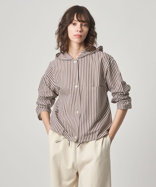 Steven Alan(スティーブンアラン)の「<Steven Alan>コットン キュプラ ストライプ フード シャツ(シャツ/ブラウス・レディース・ブラウン/ネイビー・M/S)」の6枚目の写真