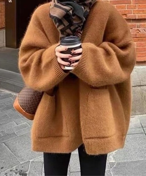 SPIGA（スピーガ）の「ｵｰﾊﾞｰｻｲｽﾞVﾈｯｸﾆｯﾄｶｰﾃﾞｨｶﾞﾝ（カーディガン/ボレロ・レディース・ベージュ/ダークグレー/ブラウン/ブラック・FREE）」の3枚目の写真