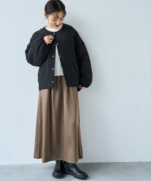 マフラー付き ノーカラー 中綿ジャケット 【585134】