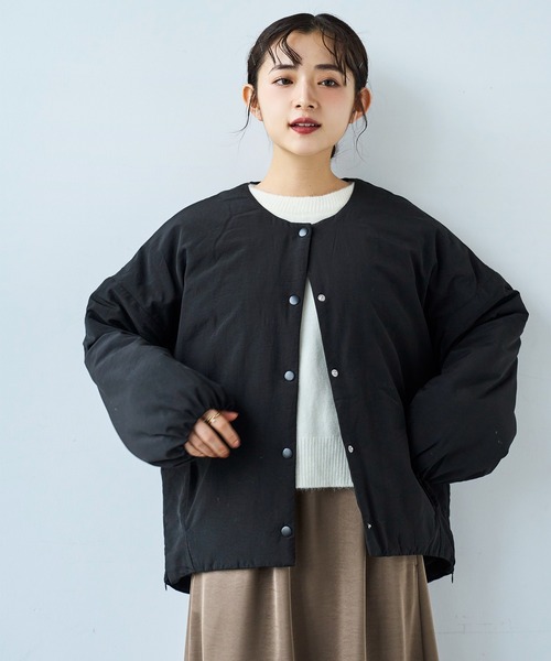 マフラー付き ノーカラー 中綿ジャケット 【585134】