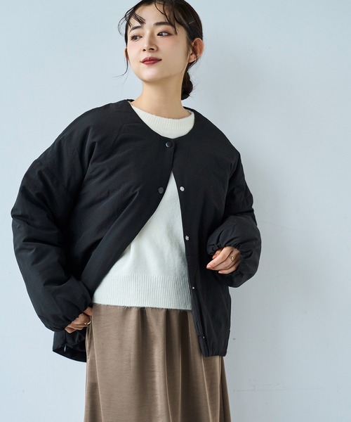 マフラー付き ノーカラー 中綿ジャケット 【585134】