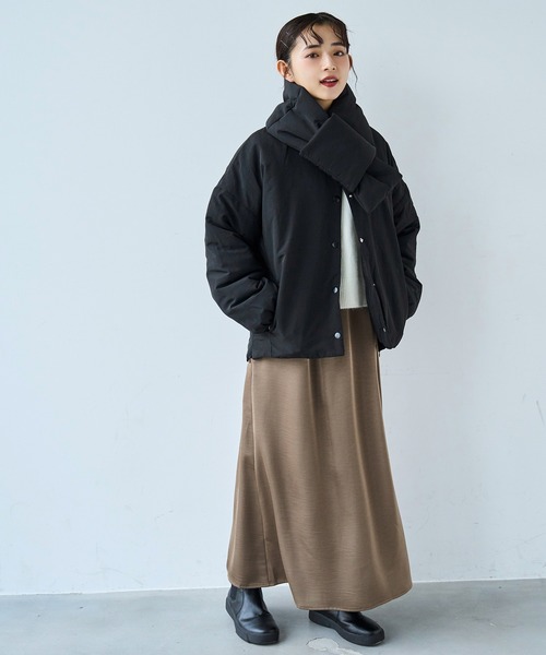 マフラー付き ノーカラー 中綿ジャケット 【585134】