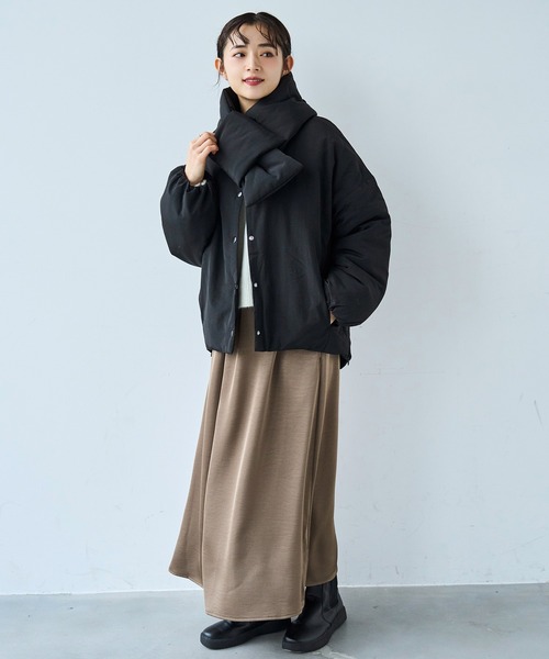 マフラー付き ノーカラー 中綿ジャケット 【585134】