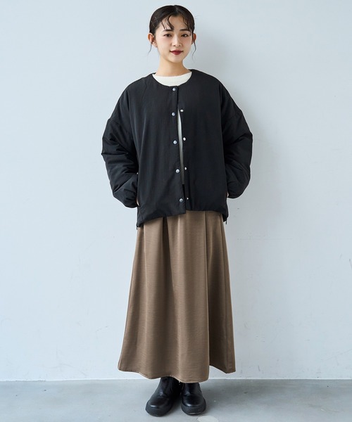 マフラー付き ノーカラー 中綿ジャケット 【585134】