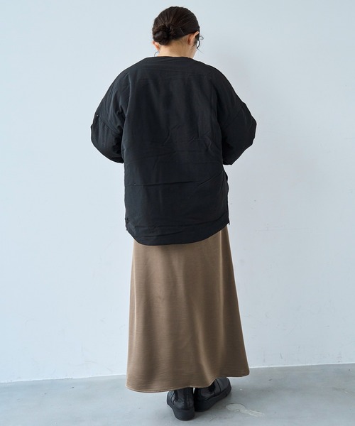 マフラー付き ノーカラー 中綿ジャケット 【585134】