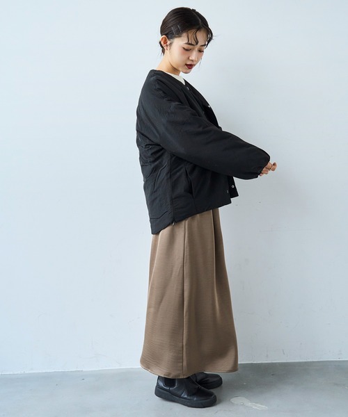 マフラー付き ノーカラー 中綿ジャケット 【585134】