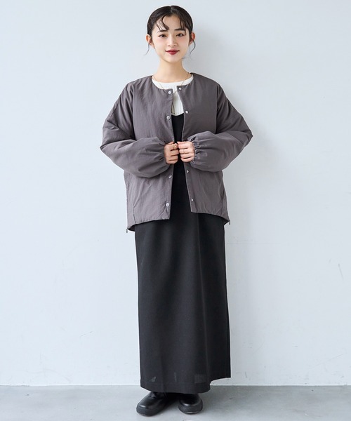 セール】マフラー付き ノーカラー 中綿ジャケット 【585134】（ダウン