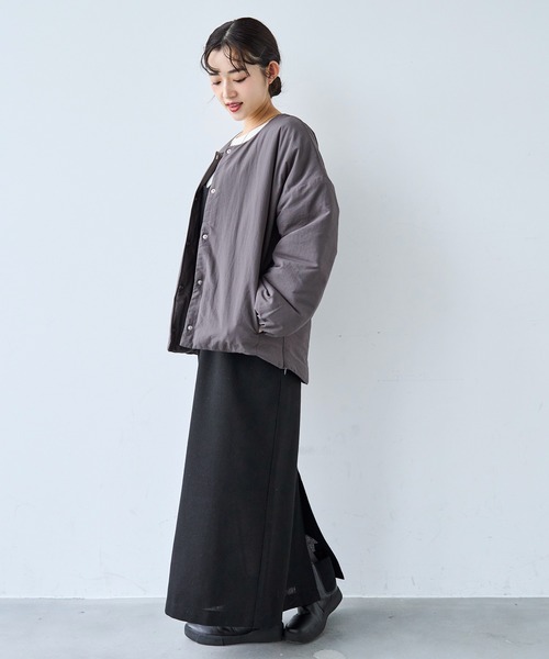 マフラー付き ノーカラー 中綿ジャケット 【585134】