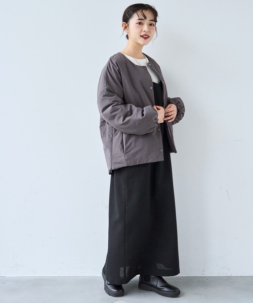 マフラー付き ノーカラー 中綿ジャケット 【585134】