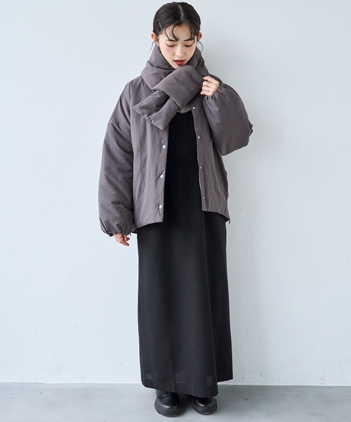 マフラー付き ノーカラー 中綿ジャケット 【585134】