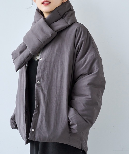 セール】マフラー付き ノーカラー 中綿ジャケット 【585134】（ダウン