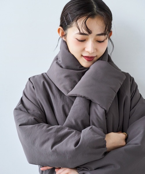 セール】マフラー付き ノーカラー 中綿ジャケット 【585134】（ダウン